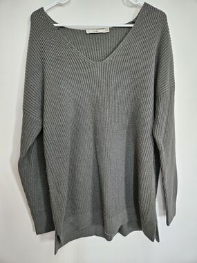 DKNY Jeans Open Knit V-Neck Sweater Size XL Heather Beige Crochet Pullover🔥